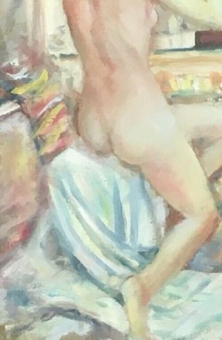 Seated Female Nude Oil Painting on Board dated 1980 signed M.  Epstein 2