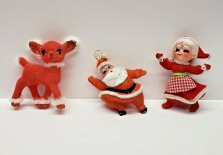 Set Of Three (3) Vintage Flocked Christmas Ornaments