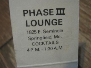 Vintage Phase 111 Lounge 1826 E Seminole Springfield Mo Cocktail Empty Matchbook