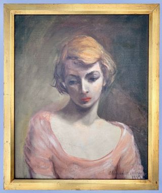 Fine Alexandra Merker 1949 American Portrait Oil Canvas Painting Woman