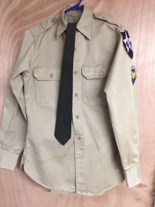 Korean War U.  S.  Army 1952 Khaki Uniform Enlisted Shirt Pants Tie With Patches