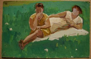 Russian Ukrainian Soviet Tempera Painting Impressionism Nude Female Figure Rest