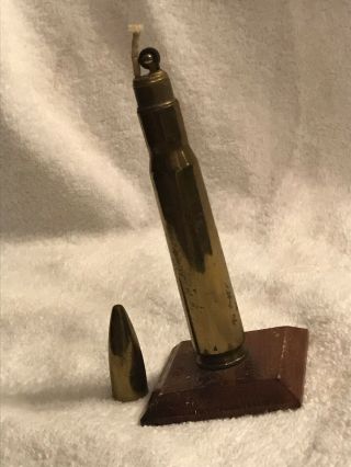 Vintage 50 Cal.  Bullet Brass Trench Lighter With Stand (never Been)