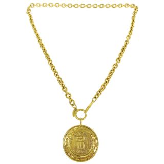 Chanel Cc Logos Medallion Charm Gold Chain Pendant Necklace 3886 Vintage Ak36903