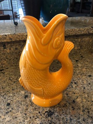 Orange Wade Gluggle Jug Extra Large Jumping Fish Pitcher Vase Ceramics 9.  5”