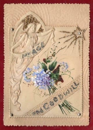 Victorian Angel Religious Cellulose Christmas Greeting Card