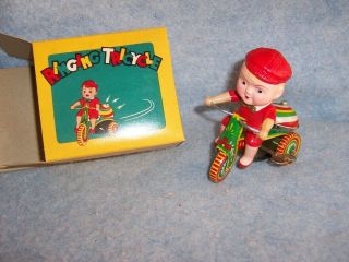 Vintage Tin Wind Up Toy - Ringing Tricycle,  Ms 013,  China