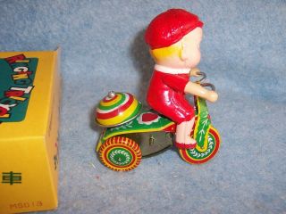 Vintage Tin Wind Up Toy - Ringing Tricycle,  MS 013,  China 2