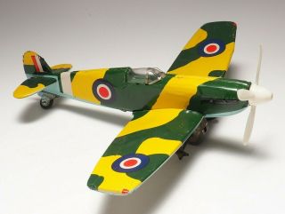 Vintage Htc Japan Tin Litho Friction Propeller Plane Spitfire