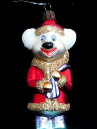 Mercury Glass Santa Mouse Bag Of Gifts Cap Marked Made In Germany 5 - 1/4 " Vintage