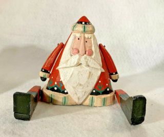 Vintage Carved Wooden Jointed Hand Painted Santa Claus Shelf Sitter Folk Art