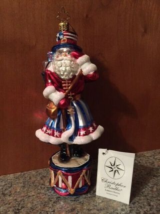 Christopher Radko Patriotic " Liberty Santa " Christmas Ornament With Tag And Box