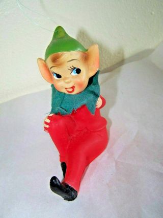Vintage Christmas Ornament - Elf - Plastic - Approx.  3 1/2 Inches Long - Japan