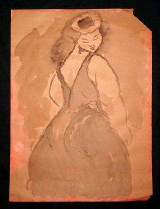 1950s Hawaii Wc Painting " Hawaiian Woman " By Madge Tennent (1889 - 1972) (non)
