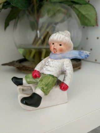 Goebel Mi Hummel 13904 - 07 Boy On Sled Christmas Snow Figurine