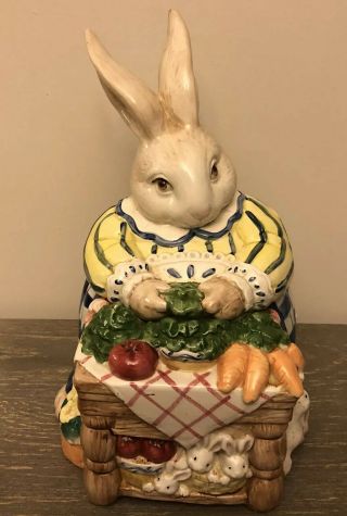 Fitz And Floyd Bunny Rabbit & Babies Ceramic Cookie Jar 1993 Easter