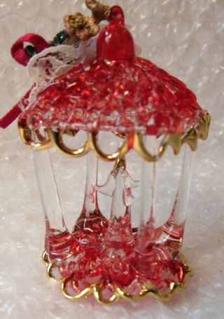 Vintage Spun Glass Hanging Christmas Ornament Christmas Lantern Candle Red Gold