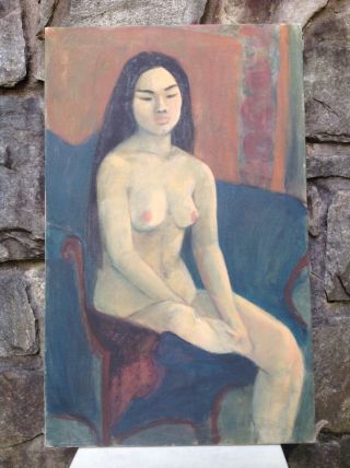 Signed Mcm R.  K.  Colten Modern Oil On Canvas Painting Female Nude 1960
