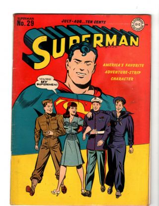 1944 Golden Age Superman Dc Comics 29 Cover - Army Navy Air Force W/lois Lane