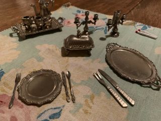 1970s Vintage Miniature Toy Silver Tea Tray And Dinner Set,  Made By Imperial