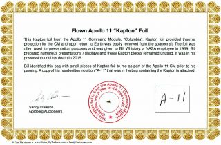 Apollo 11 - Gold Kapton Foil Flown To The Moon - Nasa - With - $14.  95