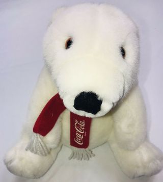 Coca - Cola 14 " Plush Large Polar Bear With Red Scarf Coca Cola 1993