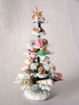 Vintage Hard Plastic Miniature Christmas Tree W/ Seashell Ornaments,  W.  Germany