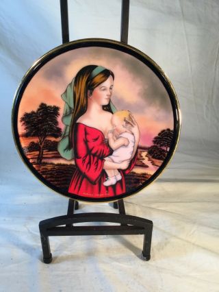 Limoge Jean - Paul Loup Enamel On Copper Mothers Day Plate 1975,  Mother And Child