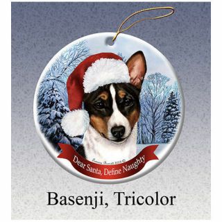 Basenji Tri Color Howliday Porcelain China Dog Christmas Ornament
