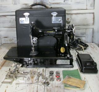 Vintage Singer 1937 Featherweight 221 Sewing Machine,  Accessories,  Case,  Pedal