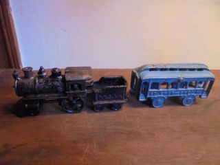 Vintage Cast Iron Toy Train Engine & Passenger Car