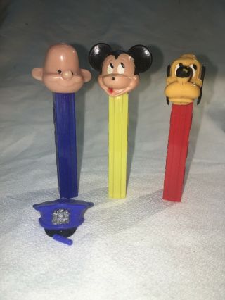 3 Vintage Pez Dispensers No Feet Mickey Mouse Pluto Policeman