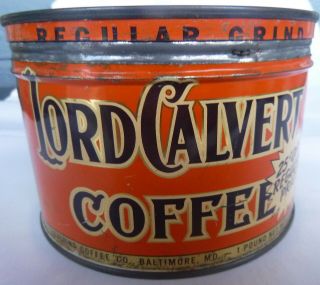 Vintage Lord Calvert Coffee 1 Lb Keywind Tin Can Right Lid Levering Baltimore