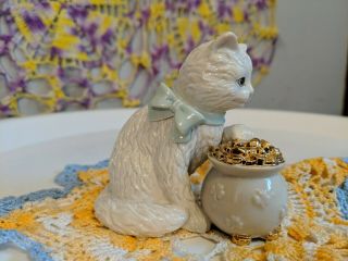 Ceramic porcelain Lenox white lucky irish cat figurine statue 2