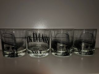 Set Of 4 Jack Daniels Old No.  7 Tennessee Whiskey Portrait Rock Glasses Euc Fs