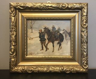 Polish Painting By Famous Wojciech Kossak.  Winter,  Soldiers,  Horses,  Poland