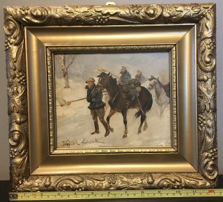 Polish painting by famous Wojciech Kossak.  Winter,  Soldiers,  Horses,  Poland 2