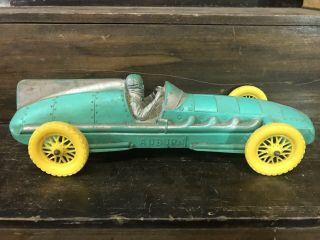 Vtg 50s Teal & Silver 10 " Auburn Rubber Toy Indy Race Car W/ Yellow Tires Wheels