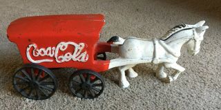 Vintage Cast Iron Coca Cola Horse Drawn Wagon