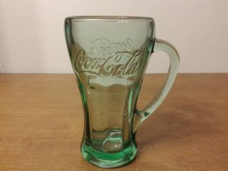 Vintage Set of 4 Coca Cola Heavy Green Mugs/Glasses with Handle 2