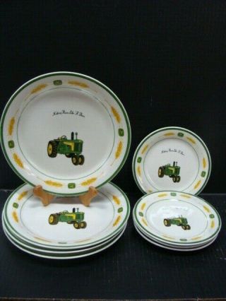 John Deere Gibson 8 Dinner & Lunch Plates Tractor Wheat Nothing Runs Like A Deer