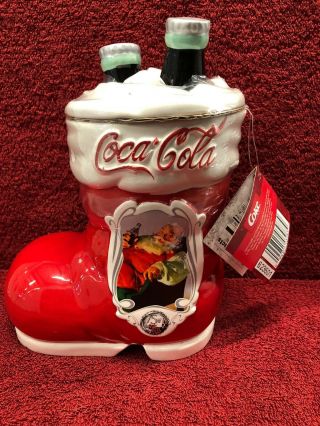 Coca Cola 75th Anniversary Santa Boot Ceramic Cookie Jar 398fy07