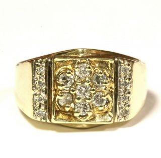 10k Yellow Gold.  43ct Si2 H Round Diamond Cluster Mens Ring 6.  5g Gents Vintage