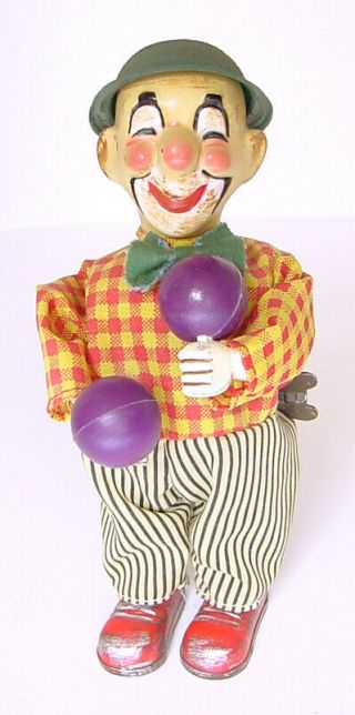 1960s Russ Tin Wind Up Clown Playing Maracas Great Rubber Head