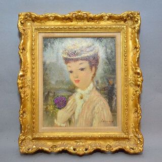 Leroux - 1950s Framed Oil On Canvas Painting Of Young French Parisian Lady