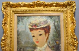 LEROUX - 1950s Framed Oil on Canvas Painting of Young French Parisian Lady 2