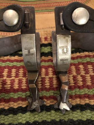 Silver And Copper Mounted Vintage Gal Leg Spurs Marked Boone.