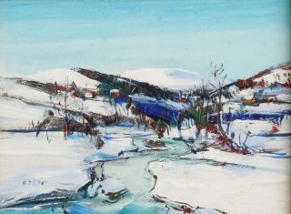 Walter Emerson Baum (1884 - 1956) " Snow On The Hills " Oil On Masonite Listed