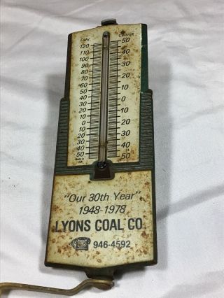 Vintage 1978 Lyons Coal Co Thermometer With Bracket 30th Year 1948 - 1978