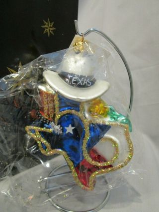Christopher Radko Christmas Glass Ornament Nib State Of Texas Cowboy